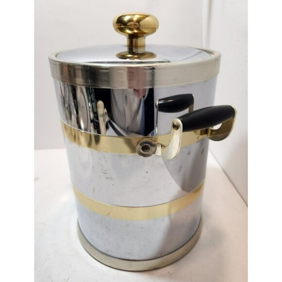 Vintage Kraftware Two-Toned Chrome & Brass Ice Bucket w/Insulated Plastic Lining - Picture 7 of 14